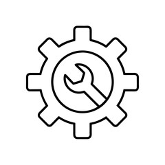 Outline gear with wrench inside the circle on transparent background