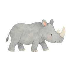 Fototapeta premium PNG Cute watercolor rhino illustration