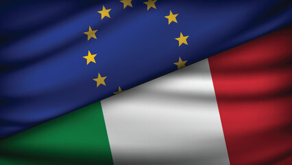High Quality background with Two Flags of  European Union & Italy