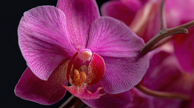    a pink flower on a dark background with a sharp center part