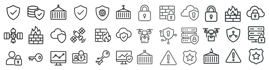 Cybersecurity and data protection icons set – outline, linear, security symbols