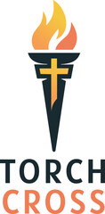 Christian church logo design with torch flame and subtle cross symbol, minimal flat gradient vector
