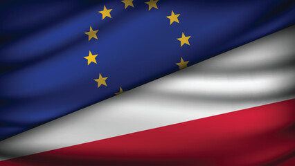High Quality background with Two Flags of  European Union & Poland