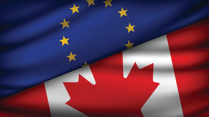 High Quality background with Two Flags of  European Union & Canada  
