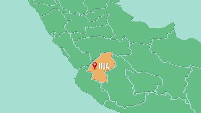 Mapa de Per&uacute; con divisi&oacute;n pol&iacute;tica resaltando el departamento de Huancavelica
