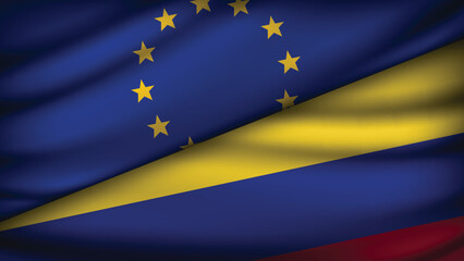 High Quality background with Two Flags of  European Union & Colombia