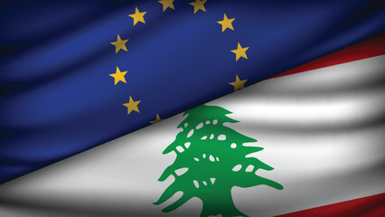 High Quality background with Two Flags of  European Union & Lebanon 