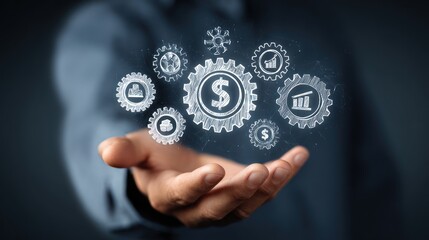 Fototapeta premium Financial concepts presented in a hand against a dark background