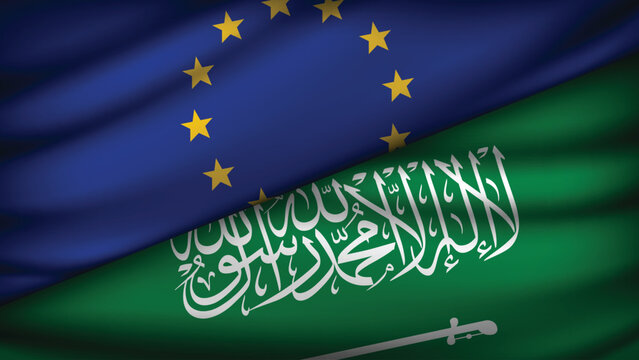 High Quality background with Two Flags of  European Union & Saudi Arabia   - Powered by Adobe