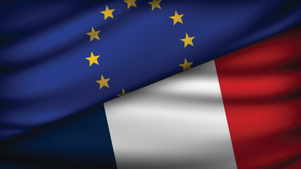 High Quality background with Two Flags of  European Union & France