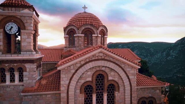 Delphi, Greece. A view of the city of Delphi at dawn.