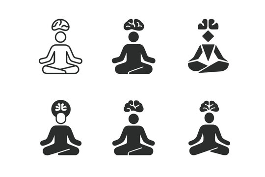 Meditative Logo Variations. Yoga for Mental Wellness. Set Logo of Yoga for Mental Wellness: person in meditative pose. harmonious logo variations of the same