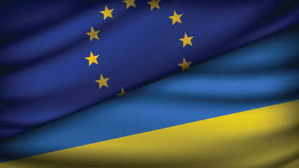 High Quality background with Two Flags of  European Union & Ukraine