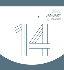 14 January 2026. Daily calendar design template.
