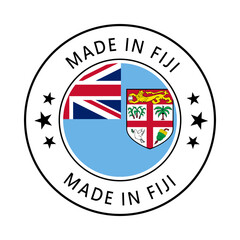 Fiji Made in Stamp in circle with flag Vector template on white background