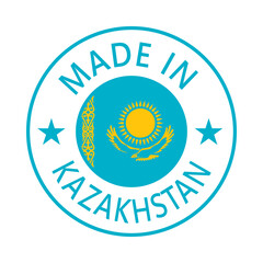 Fototapeta premium Kazakhstan Made in Stamp in circle with flag Vector template on white background