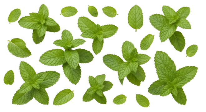 Fresh Mint Leaves Scattered on Black Background