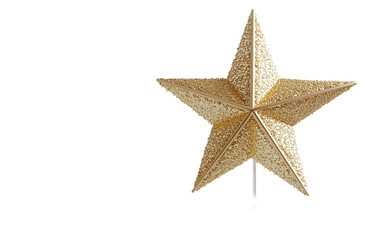 Obraz premium Golden star tree topper adorned with glitter details, radiating festive elegance and sparkling decorative charm isolated on transparent background PNG