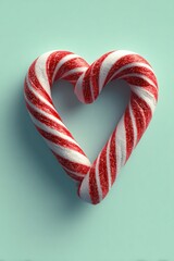 Photorealistic Candy Cane Heart on Pastel Mint Background