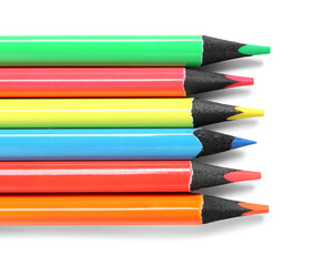 Fototapeta premium Many colorful pencils on white background
