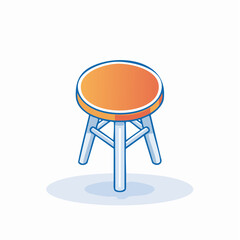 Isometric vector illustration of a simple three-legged stool with an orange seat on a white background.
