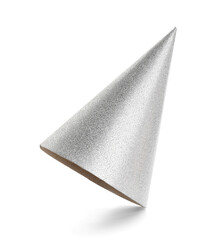 Silver party hat on white background