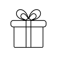 Outline of a gift box with ribbon and bow on transparent background