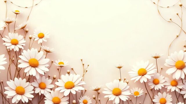 3D daisy frame design with delicate floral arrangement and soft background creating an elegant presentation. 3D daisy frame enhances visual appeal for invitations, greeting cards