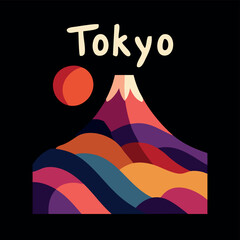 Vibrant Mount Fuji Landscape with Tokyo Lettering