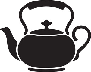 Stylized Black Silhouette of a Traditional Teapot with Rounded Body Handle Spout and Lid Finial Design Graphic Simplicity