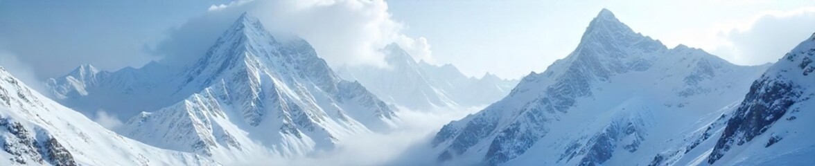 Obraz premium Majestic Snow-Covered Mountain Range in a Fierce Blizzard, Untamed Winter Beauty and Power of Nature