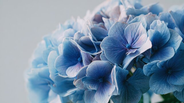 A close-up of blue flowers in a vase with water droplets on top - Powered by Adobe