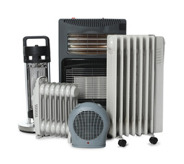 Fototapeta premium Different types of electric heaters isolated on white