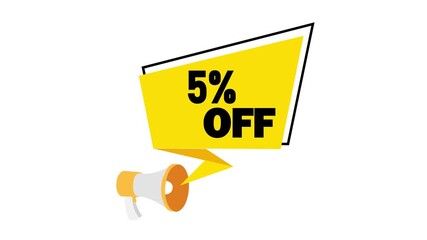 5% Off Discount Sale Promotion Special Offer Marketing . suitable for business, promotion, advertising, discount. 5% discount animation banner poster sign board clipboard advertising white background.