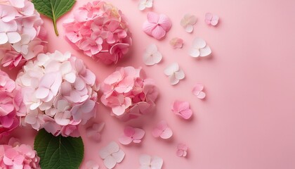 Hydrangea Flower Pattern On A Pastel Pink Background Floral Composition For Spring And Summer Decor