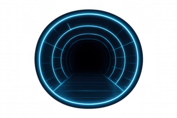 Futuristic blue glowing light tunnel or portal presenting abstract cyberspace technology background with transparent effect