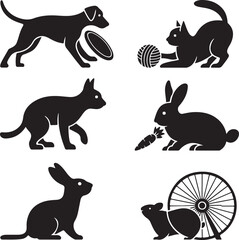 Charming Pet Silhouettes A Playful Collection of Cats, Dogs, Rabbits, and a Hamster Companion