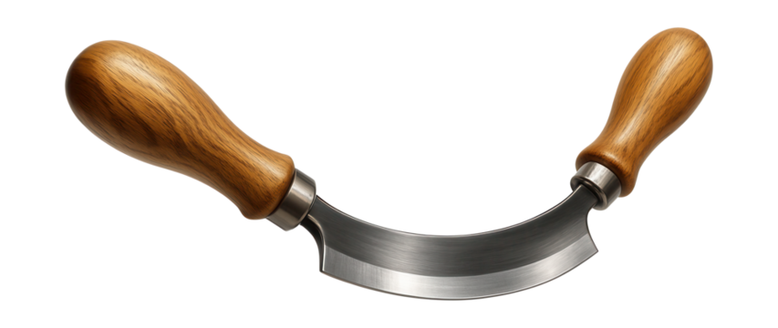 Curved drawknife for hollowing chair seats in traditional woodworking.