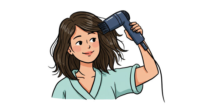 Woman drying hair with diffuser at home