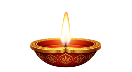 Lit Diya with Flame on Black Background