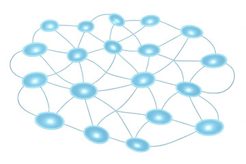 Abstract network connecting oval nodes, representing global digital communication, internet data, and technology concepts