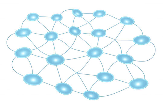 Abstract network connecting oval nodes, representing global digital communication, internet data, and technology concepts