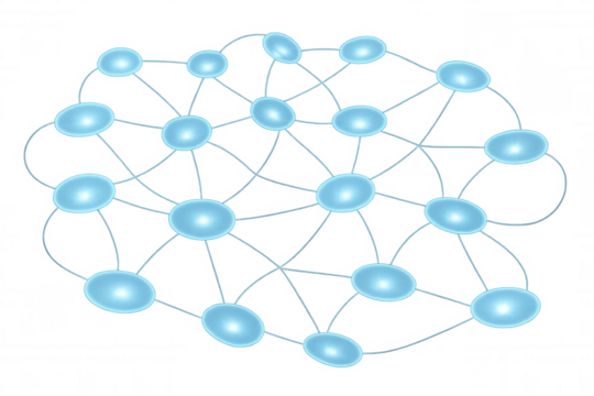 Abstract network connecting oval nodes, representing global digital communication, internet data, and technology concepts