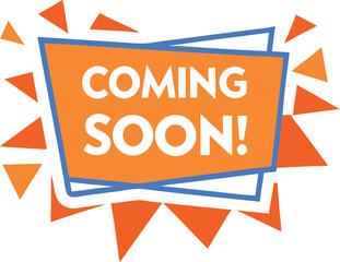 Fototapeta premium Orange blue coming soon badge white text