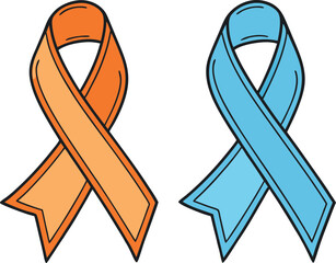 Orange blue ribbons folded awareness vector