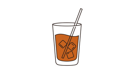 Refreshing Iced Tea Drink with Ice Cubes and Straw.