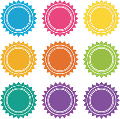 Colorful starburst badges scallop circle blue
