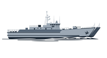 Gray military patrol boat with camouflage pattern and deck gun side view illustration. © wongpunduh