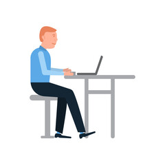 Man Working on Laptop at Desk, Remote Work Vector Illustration