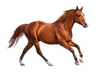 Fototapeta premium Chestnut horse galloping full body isolated on a transparent background